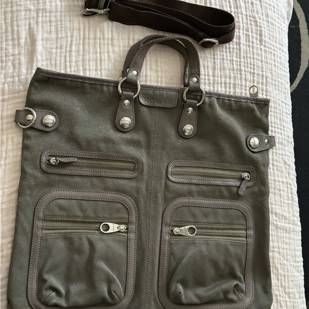 Hogan Treated Canvas Olive Crossbody Bag